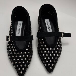 Steve Madden Black and Silver Studded Flats Size 5 Made in Italy